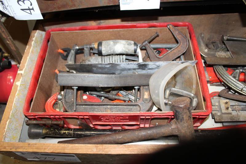 lot 477 image: C-Clamps, Hammer, Brushes, Pipe Wrench, And More