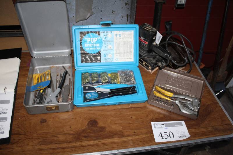 lot 450 image: Rivot Tool Sets with Cases, Accessories, 5-Piece Rotary Hole Set, Drill Bits, And More