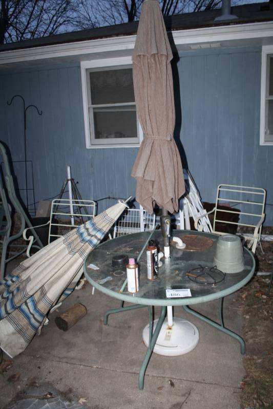 lot 486 image: Round Glass-Top Patio Table with Umbrella, Umbrella Cover