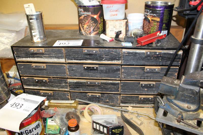 lot 492 image: Twelve Drawer bench Top Storage Unit