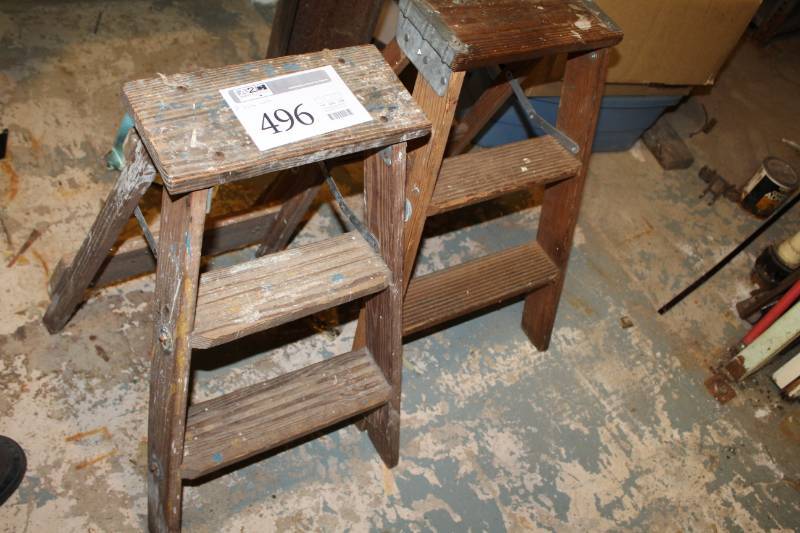 lot 496 image: Lot of (2) Wooden two step laders