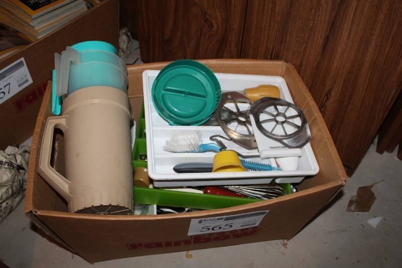 lot 565 image: Box Lot of Household Utensils, Travel coffee mug
