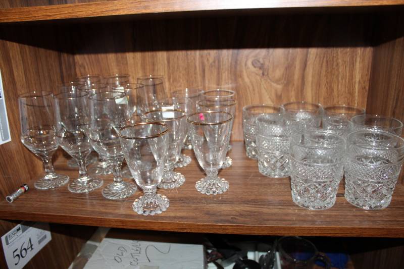 lot 563 image: Gold-Rim Glass Stemware, Water Glasses