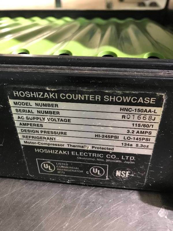lot 22 image: Hoshizaki Counter Top Sushi Display Case - Model # HNC-150AA-L - 115 Volts - 3.2 Amps - 59 x 14 x 11 - NSFRuns Cools
