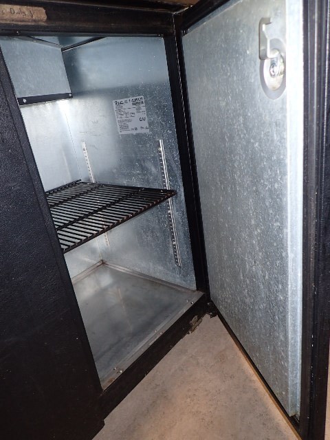 lot 12 image: True, Mod #TBB-2, two door back bar refrigerator, NSF, SN 3222403, caster mounted, 115 volts, 8.5 amps, stainless steel top 