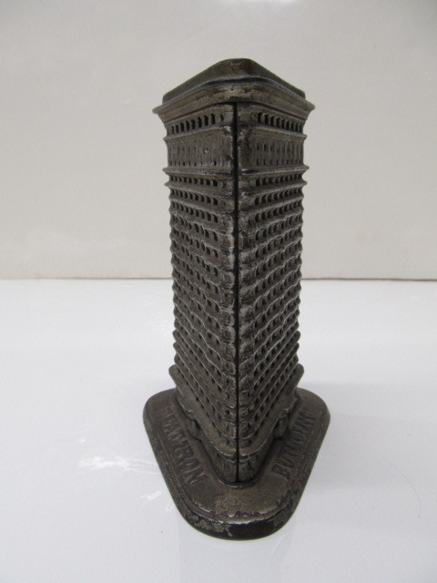 lot 158 image: Antique Cast Iron Flatiron Building Bank