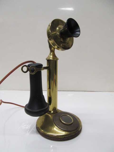 lot 161 image: Old Vintage Brass Candlestick Phone