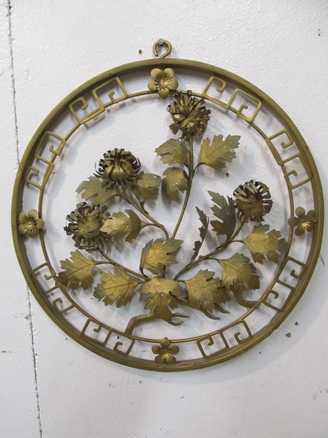 lot 63 image: Vintage Gilt Metal Wall Hangings wGreek Key Motif