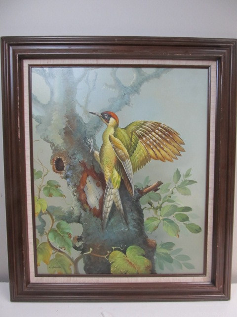 lot 2 image: Beautiful Vintage Signed L. SAIMON Oil on Canvas Bird Painting