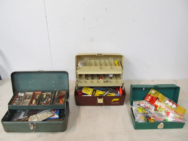 lot 50 image: 3 Vintage Tackle Boxes FULL of Tackle & Supplies