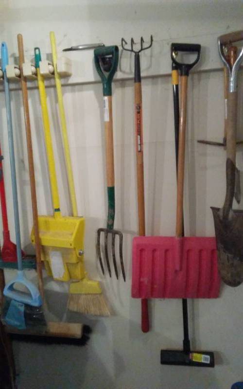 lot 84 image: Brooms, Pitchfork, Garden Spade, Other Implements