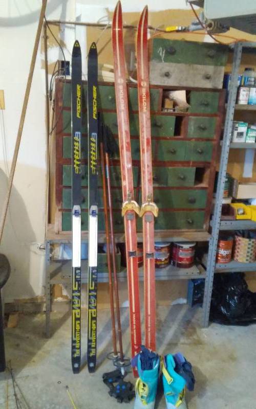 lot 95 image: Fischer Cross Country Skis With Solomon Bindings 187-05866740, Skilom Cross Country Skis 2182453, Miller 145 Poles, Solomon Boots Size 11-12