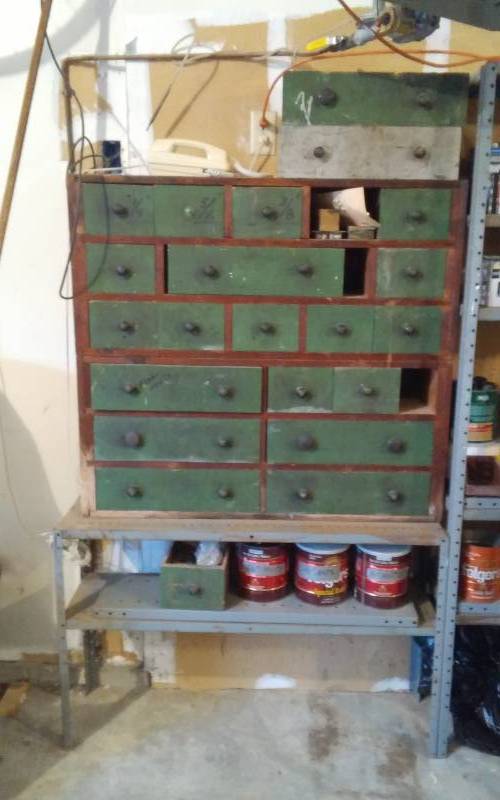 lot 96 image: Vintage Wood Cabinets (Drawers) Full Of Hardware