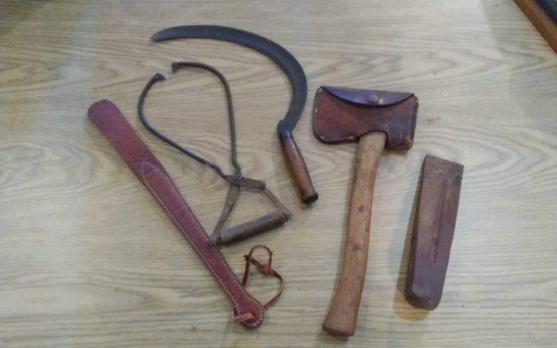 lot 100 image: Axe, Scythe, Wedge, Ice Tongs, SpankerWhip