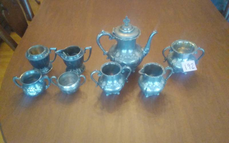 lot 192 image: Antique Vintage Vanbergh Silver Plate, Quadruple Plate, Coffee Server, Cream & Sugar, More