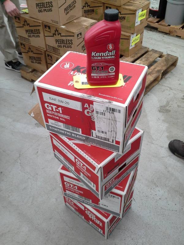 lot 566 image: 4 Cases of Kendall Liquid Titanium GT-1 High Performance Synthetic Blend 0W-20 Motor Oil