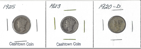 Three Different Mercury Dimes - 1920-D, 1923, & 1925