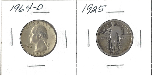 Two Silver Quarters - 1925 & 1964-D