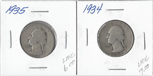 Two Silver Quarters - 1934 & 1935