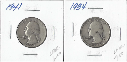 Two Silver Quarters - 1934 & 1941