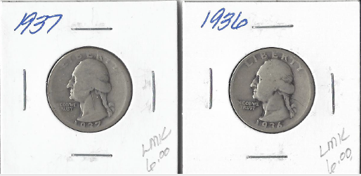Two Silver Quarters - 1936 & 1937