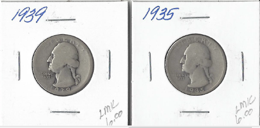 Two Silver Quarters - 1935 & 1939