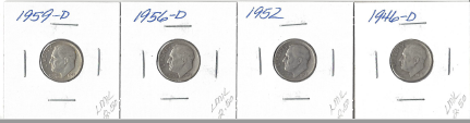 Four Silver Dimes - 1946-D, 1952, 1956-D, & 1959-D