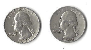 Two Silver Quarters - 1944-S & 1959-D
