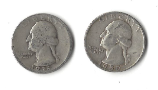 Two Silver Quarters - 1936 & 1950