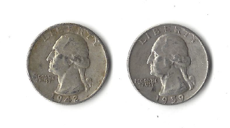 Two Silver Quarters - 1942 & 1959-D