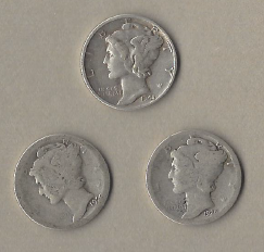 Three Silver Dimes - 1944-D, 1920, & 1926