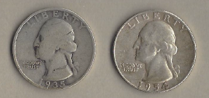 Two Silver Quarters - 1935 & 1954