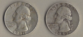 Two Silver Quarters - 1953-D & 1961-D