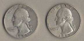 Two Silver Quarters - 1948 & 1962