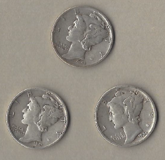 Three Silver Dimes - 1941, 1929-S, & 1943