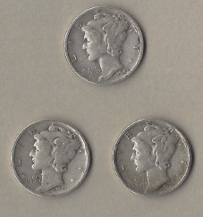Three Silver Dimes - 1941, 1936, & 1943