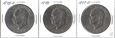 Three Different Ike Dollars - 1977-D, 1978, & 1978-D