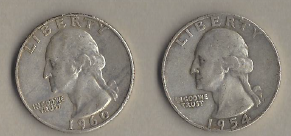 Two Silver Quarters - 1954-D & 1960-D