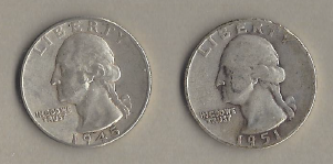 Two Silver Quarters - 1945 & 1951