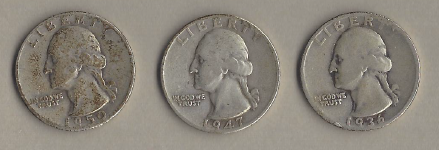 Three Silver Quarters - 1936, 1947, & 1950-D