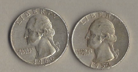 Two Silver Quarters - 1952 & 1960