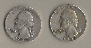 Two Silver Quarters - 1945-D & 1957-D