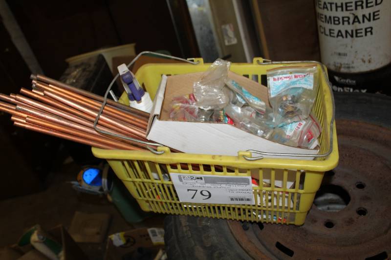 lot 79 image: Copper Pipe, Plumbing Equipment, Hose Menders, Tub Strainers Basket Lot