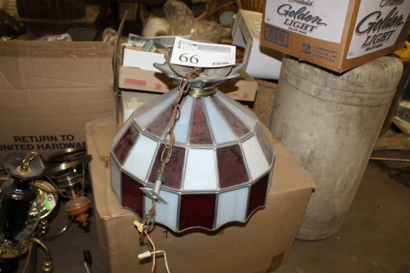 lot 66 image: Chandelier with RedWhite Glass Shade