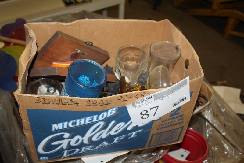 lot 87 image: Cups, Glasses, Merry Goround Candleholders, And More