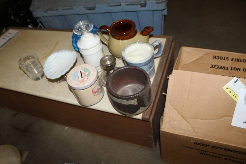 lot 113 image: Ceramic Pitcher, Mug, Bowl, Candleholder, Coin Bank, Table Dcor