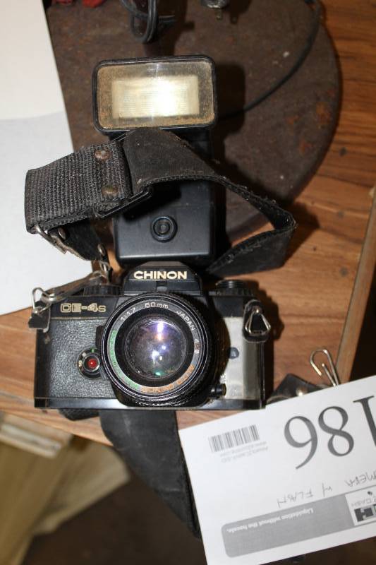 lot 186 image: Chinon 35mm Film Camera with 50mm Lens, Flash Unit