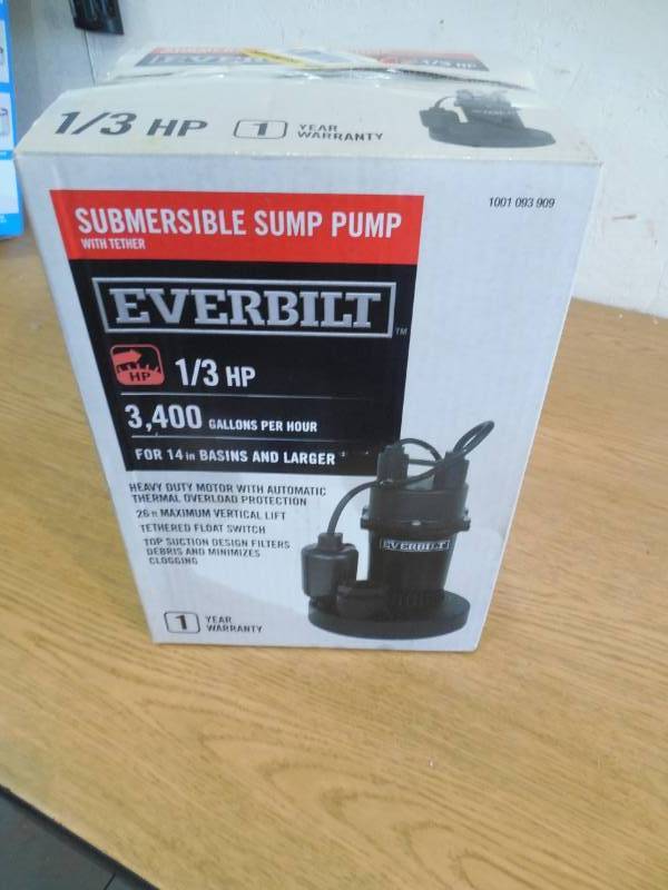 lot 21 image: Everbilt 13 HP Aluminum Submersible Sump Pump with Tether