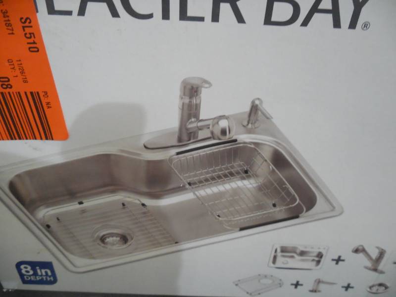 lot 42 image: Glacier Bay All-in-One Drop-in Stainless Steel 33 in. 4-Hole Single Bowl Kitchen Sink