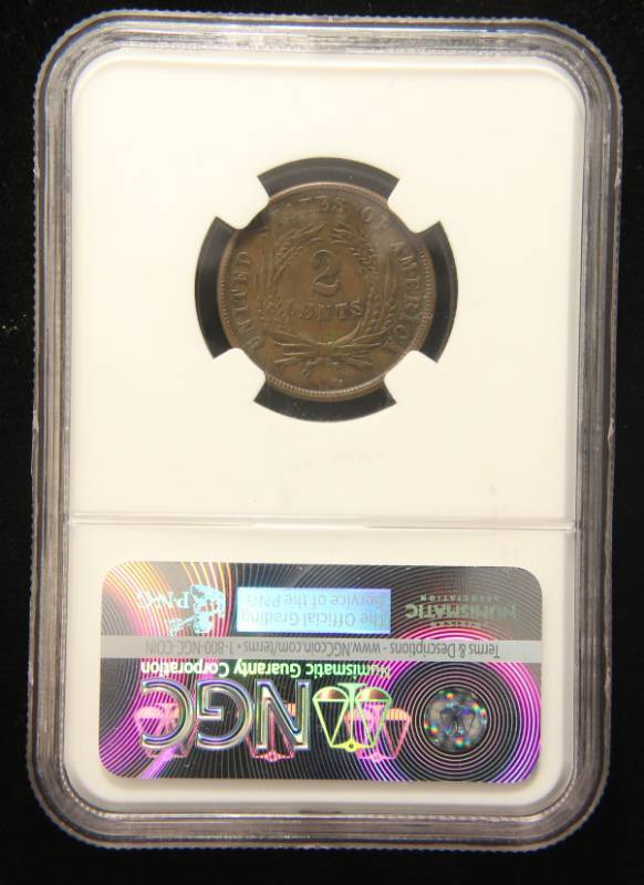 1864 LARGE MOTTO US TWO CENT PIECE MS63 NGC